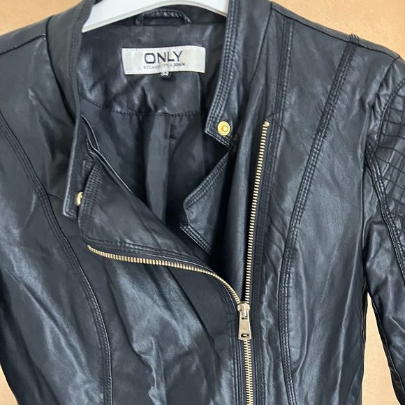 ONLY Faux Leather Jacket With Gold Zippers - Picture 2 of 8